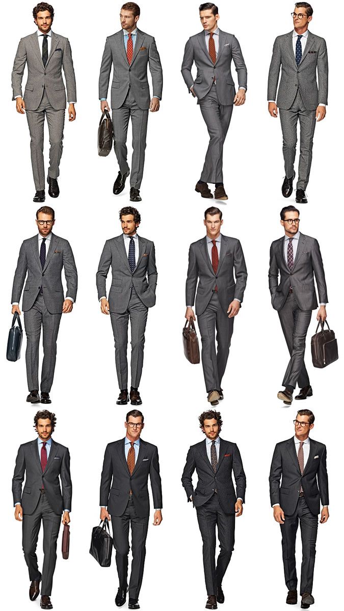 Charcoal grey different shades of suit, shirt and tie combinations