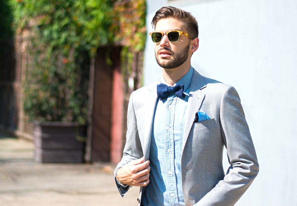 Casual attire with a bow tie