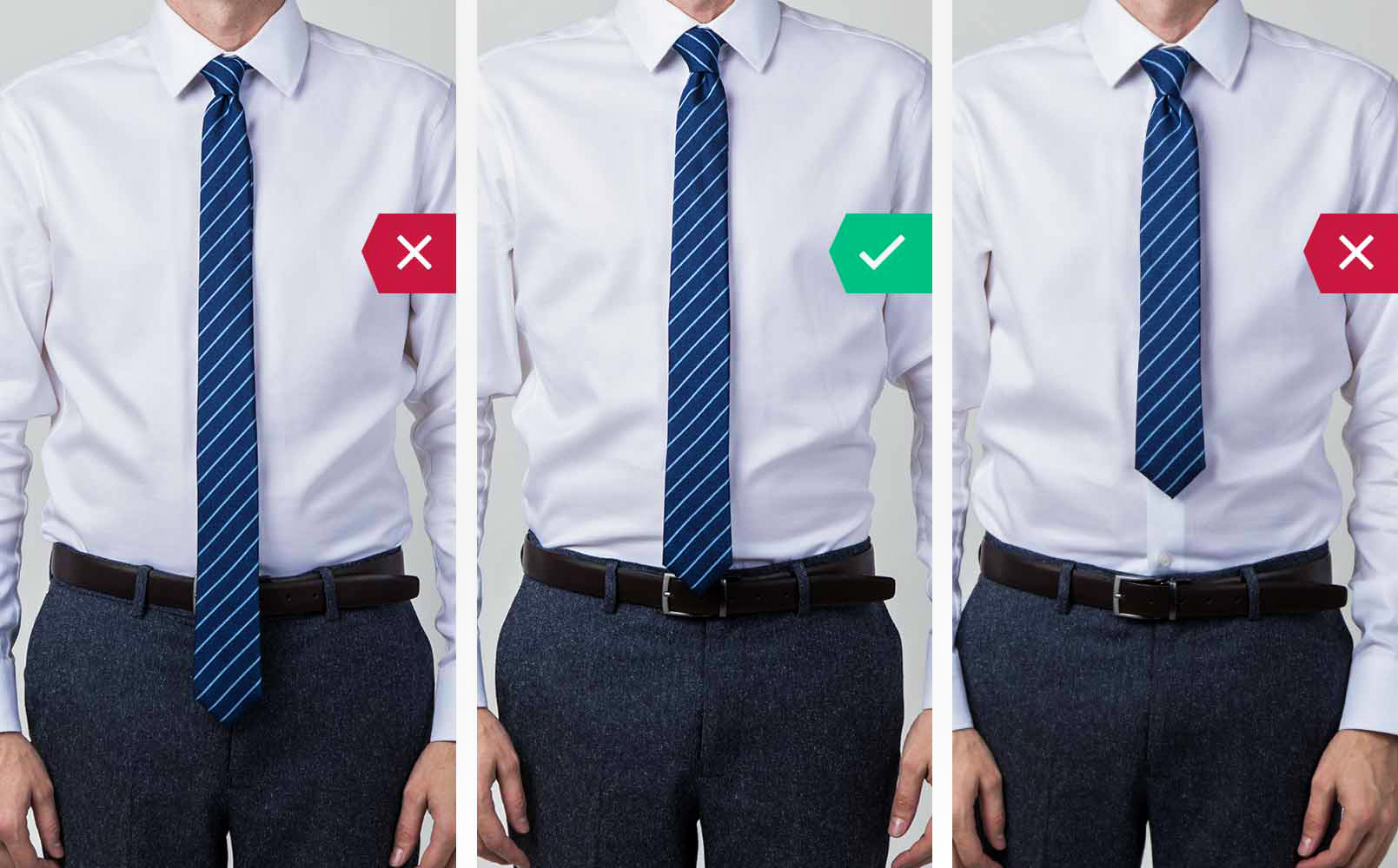 How to fit your tie's length: Wrong tie length vs. correct tie length