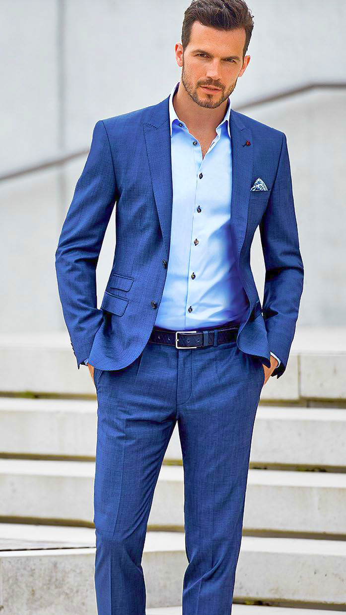 Blue suit with blue shirt color combination