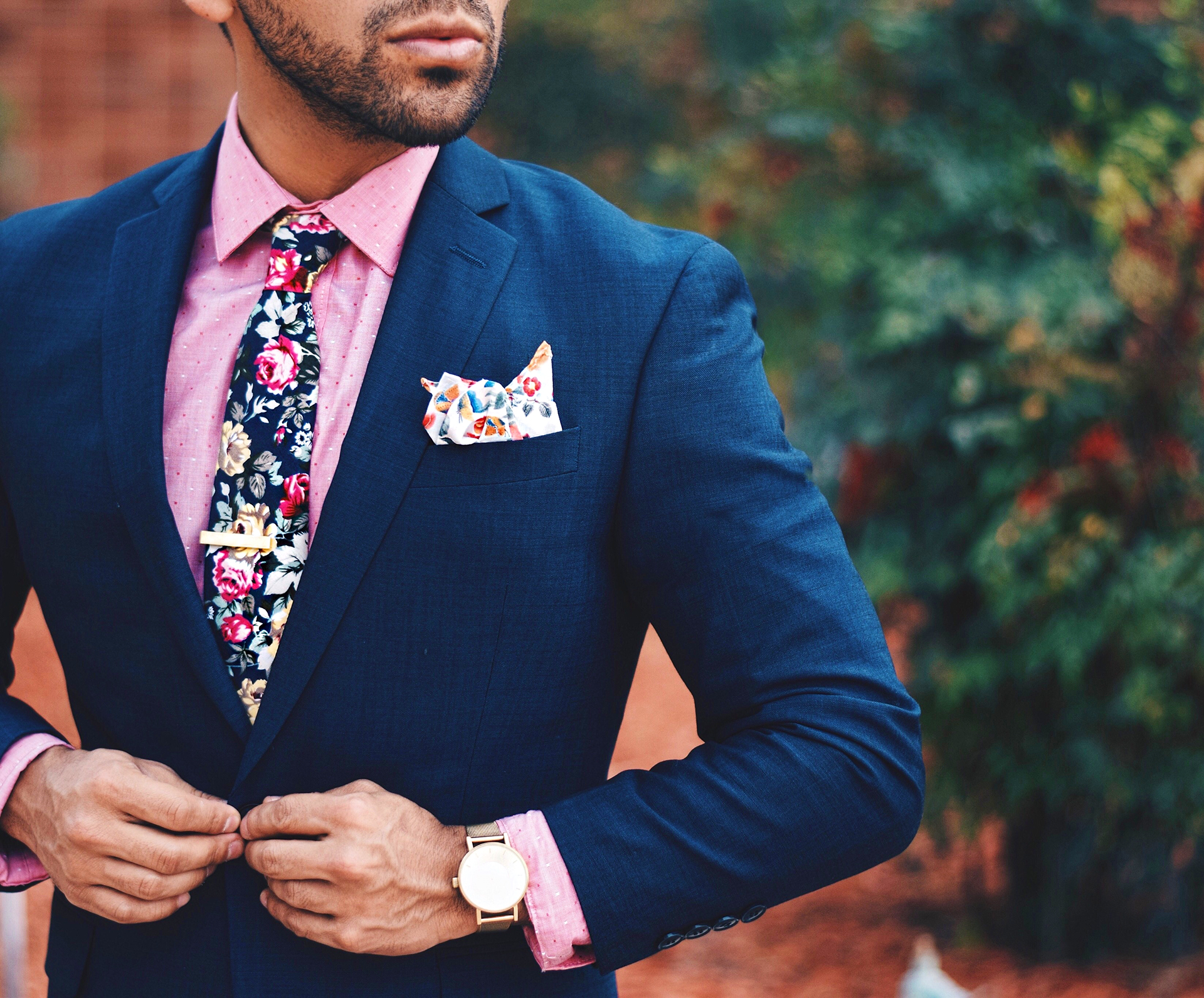 Blue Suit Pink Shirt Purple Tie