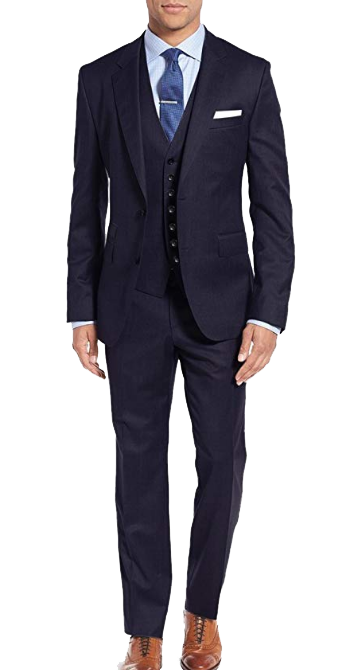 Three-piece navy suit by Salvatore Exte