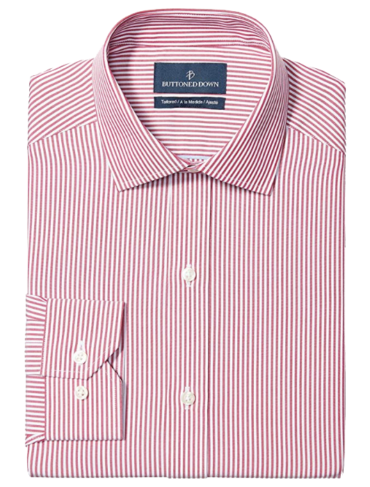 Tailored-fit white-stripe pink shirt by Buttoned Down