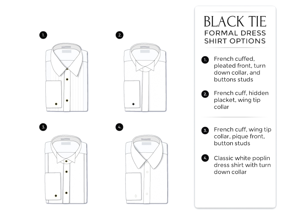 black-tie attire: white tuxedo shirts