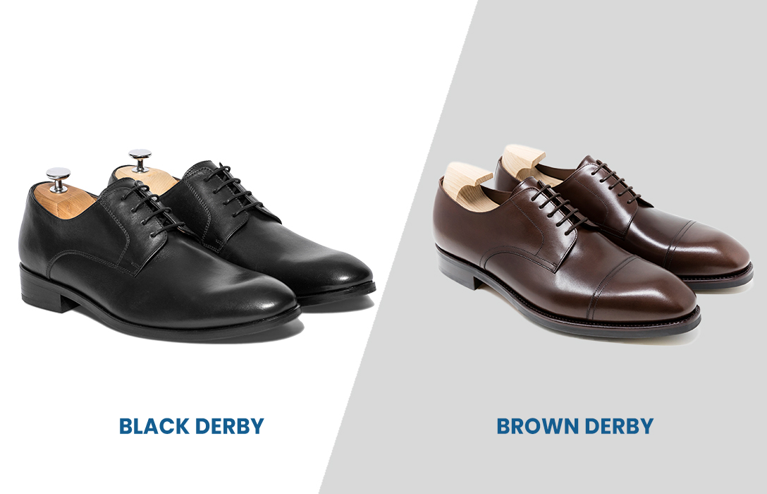 black vs. brown derby shoes for men