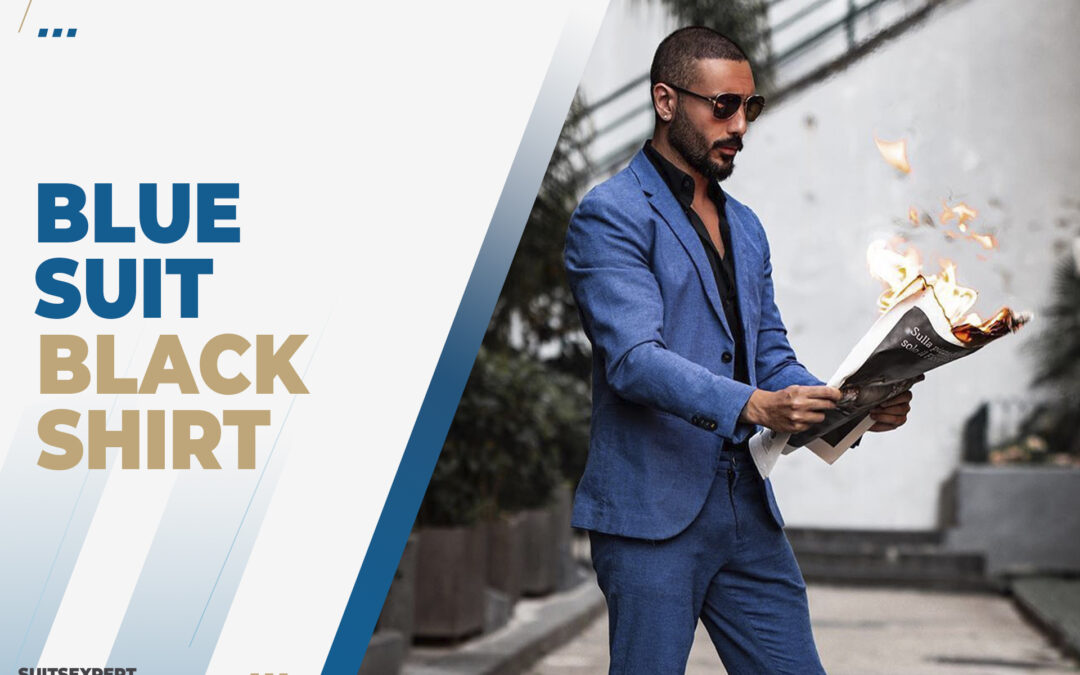 Blue Suit and Black Shirt Outfits for Men