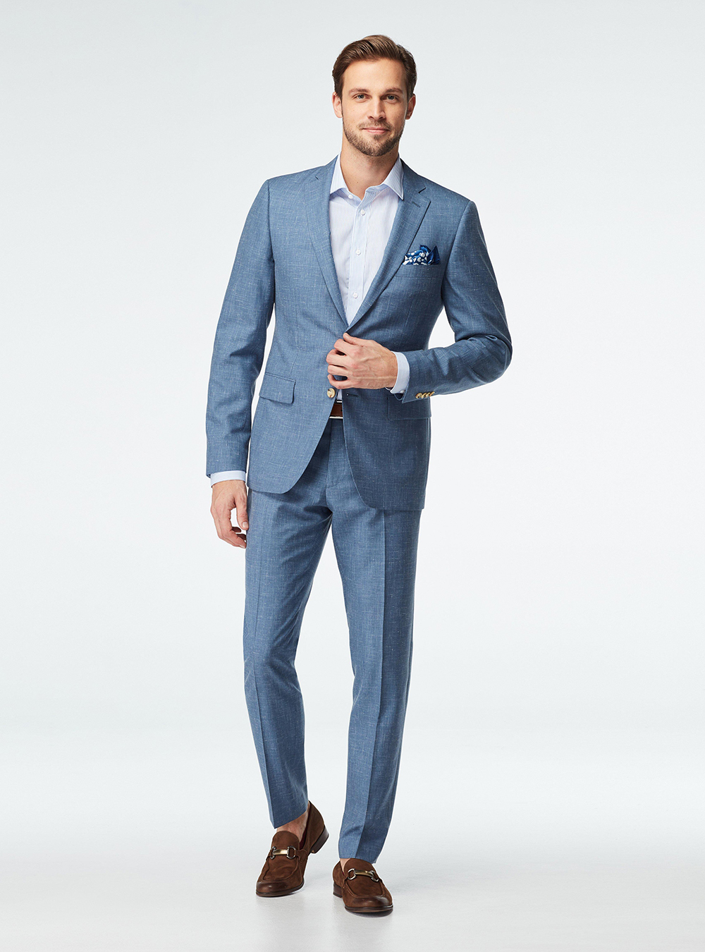 Blue suit deals with loafers