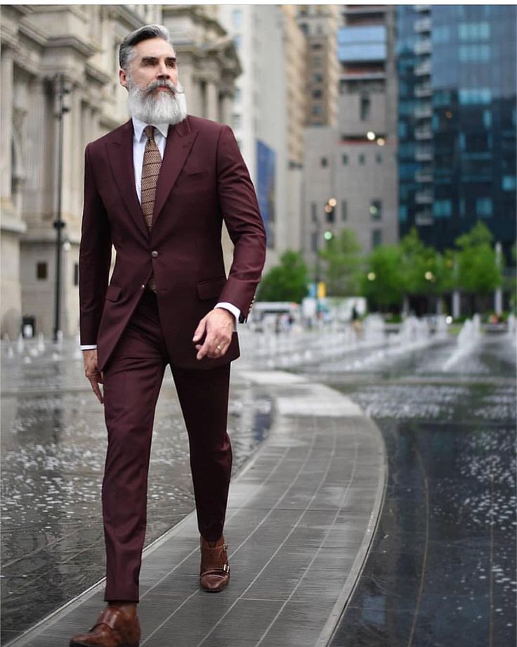 Burgundy suit & white shirt color combination