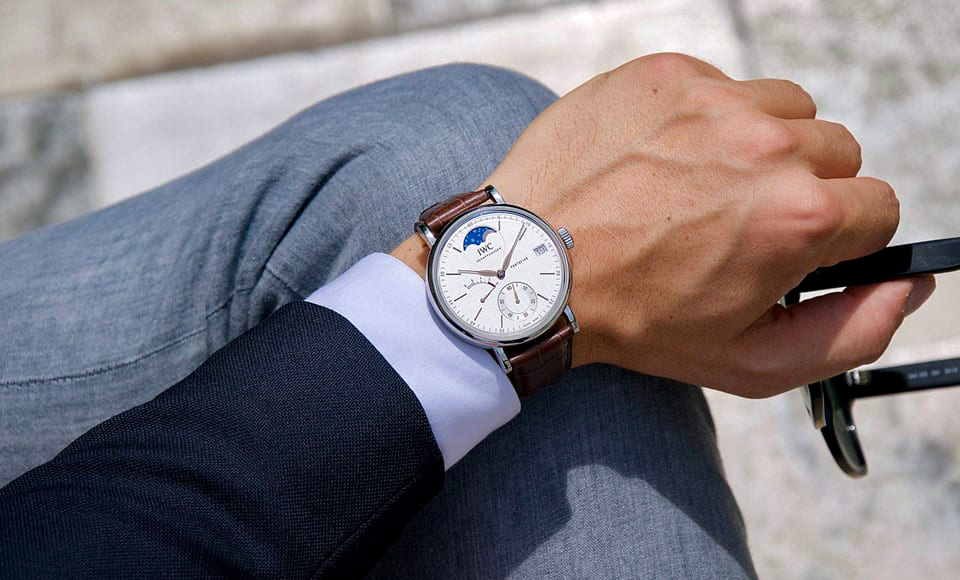 Business casual attire with aviator watch