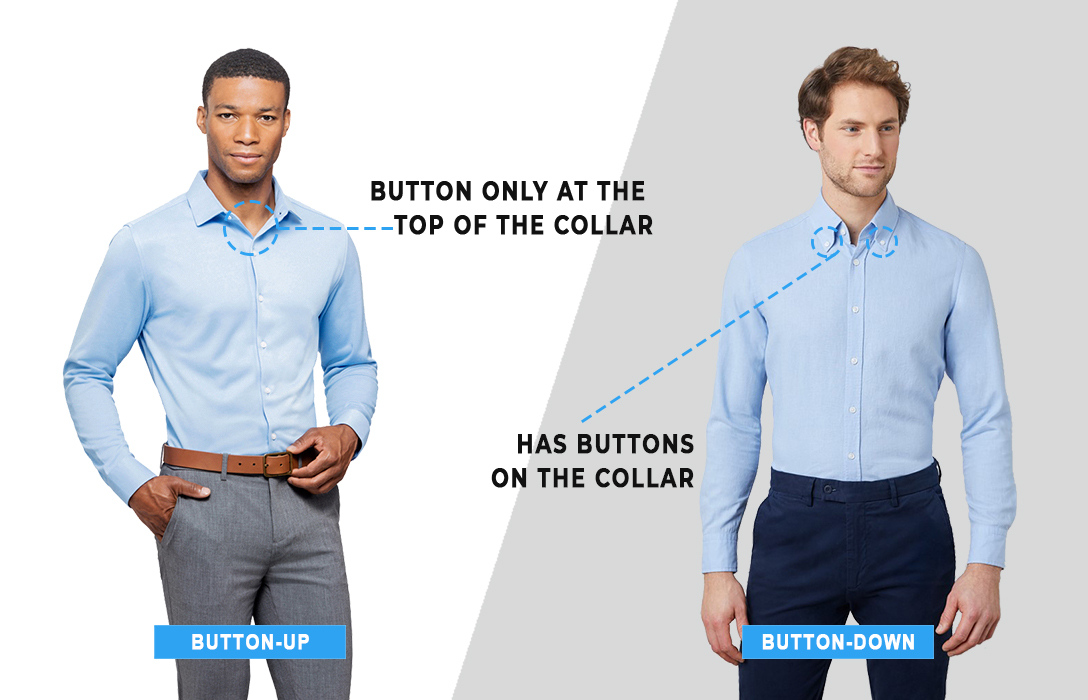 button up vs. button down shirt: collar differences