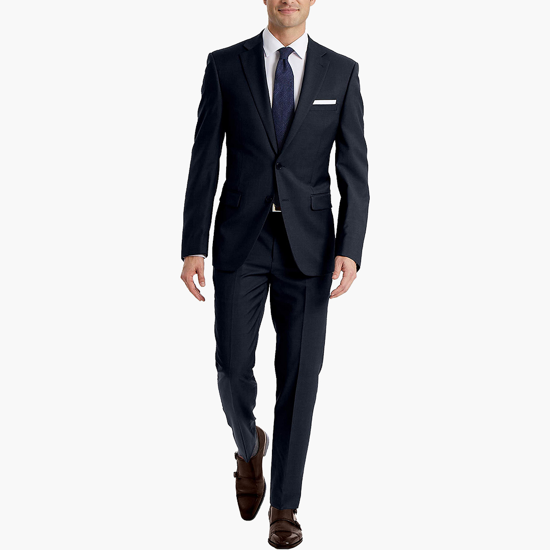 navy stretch slim-fit suit by Calvin Klein