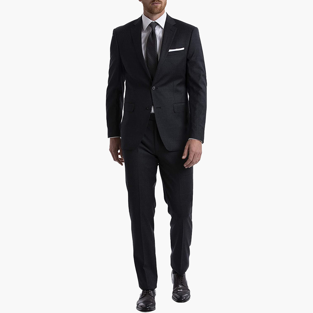 Charcoal stretch wool blend suit by Calvin Klein