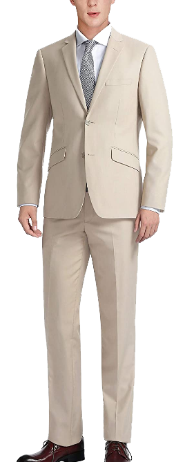 Tan slim-fit suit by Chama