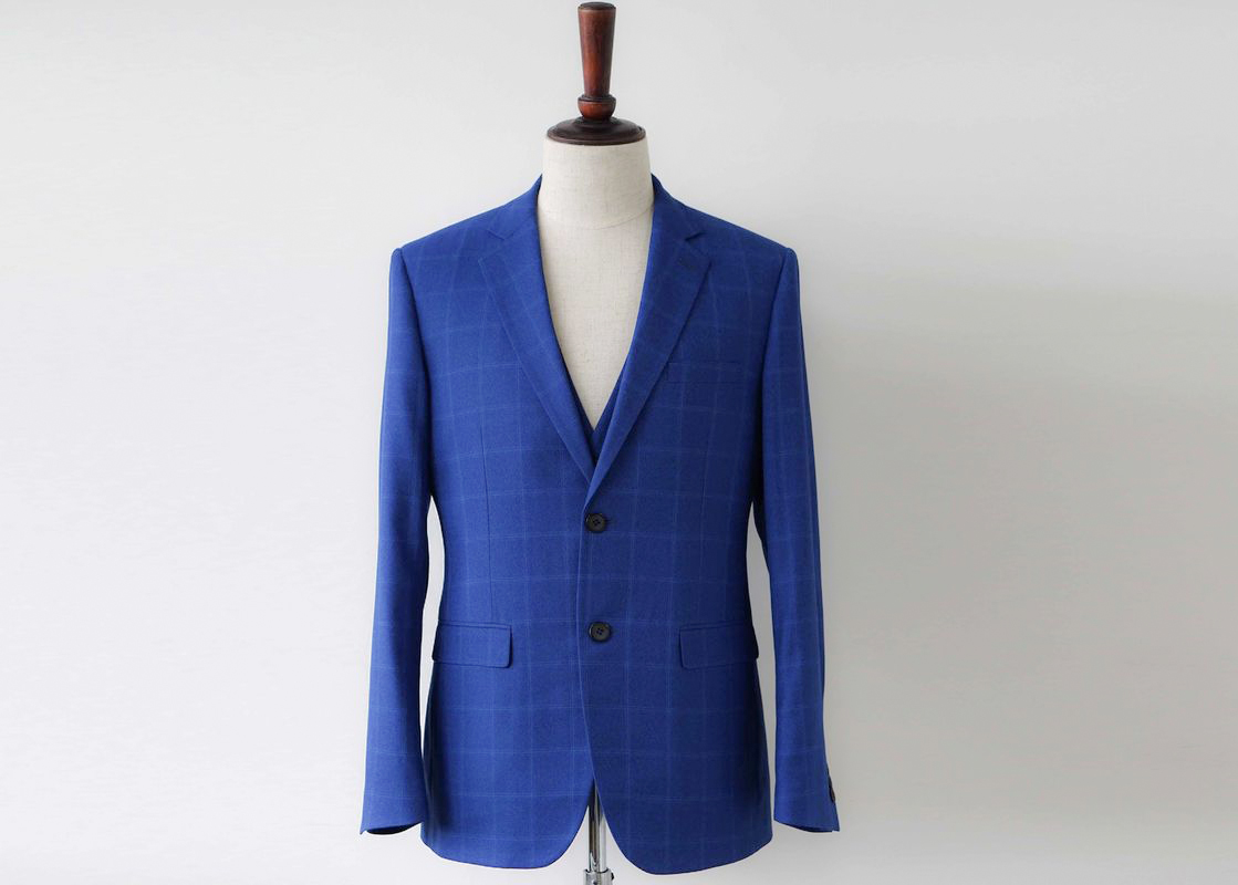 cheap-looking blue polyester suit