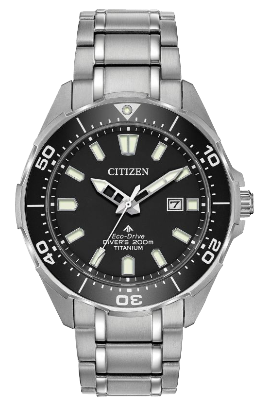 Citizen Eco Drive with black case and stainless steel watchband