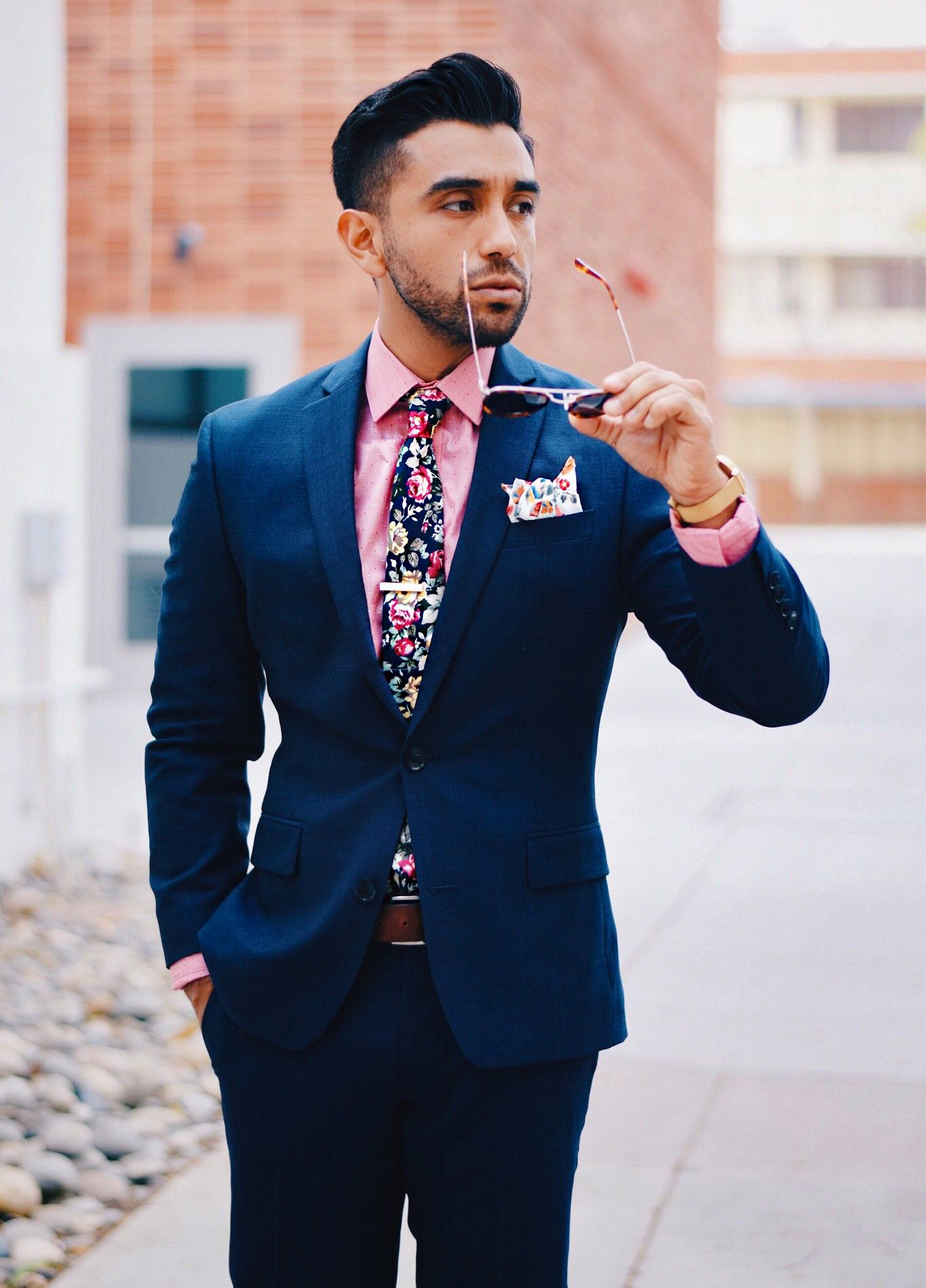 navy suit as a cocktail wedding attire