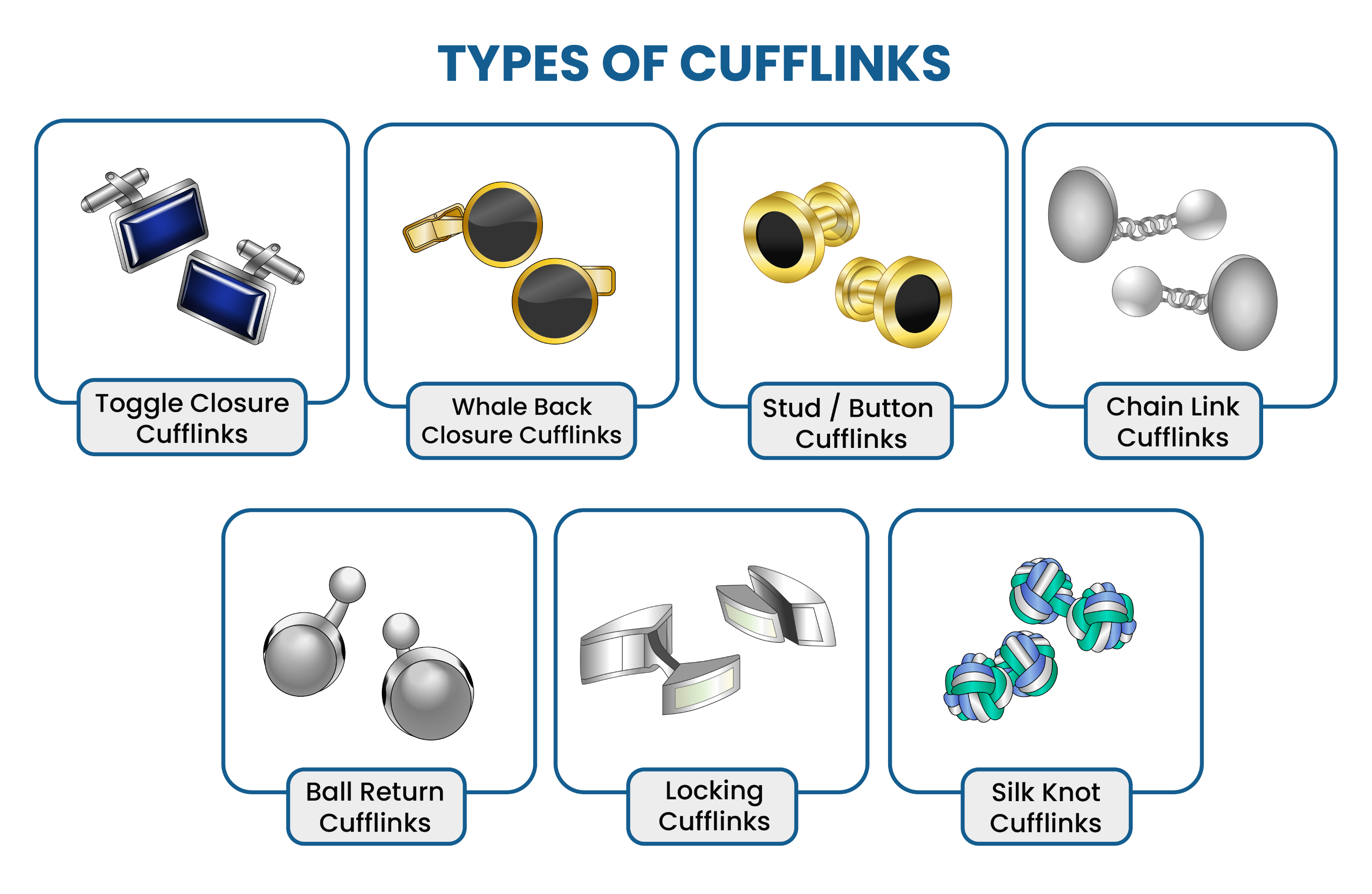 different types of cufflinks