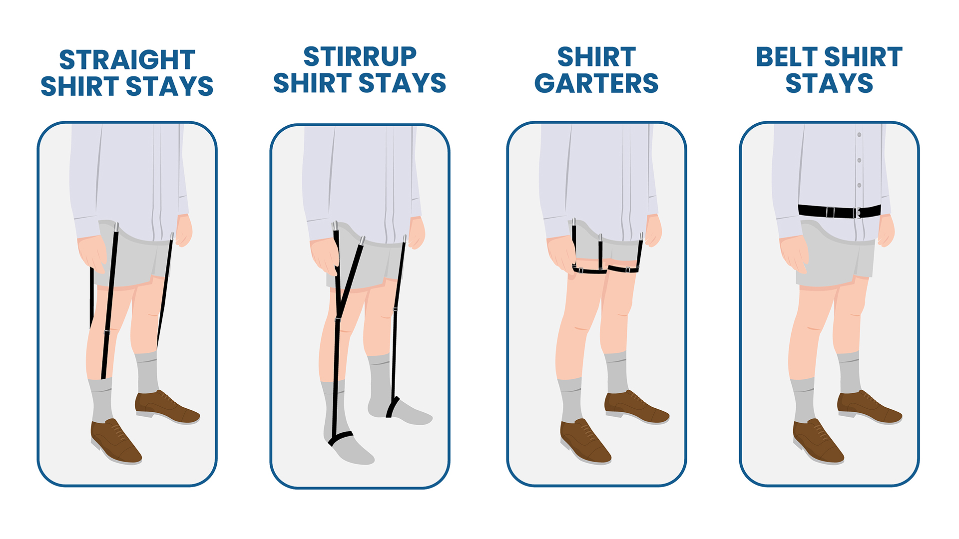 Different types of dress shirt stays