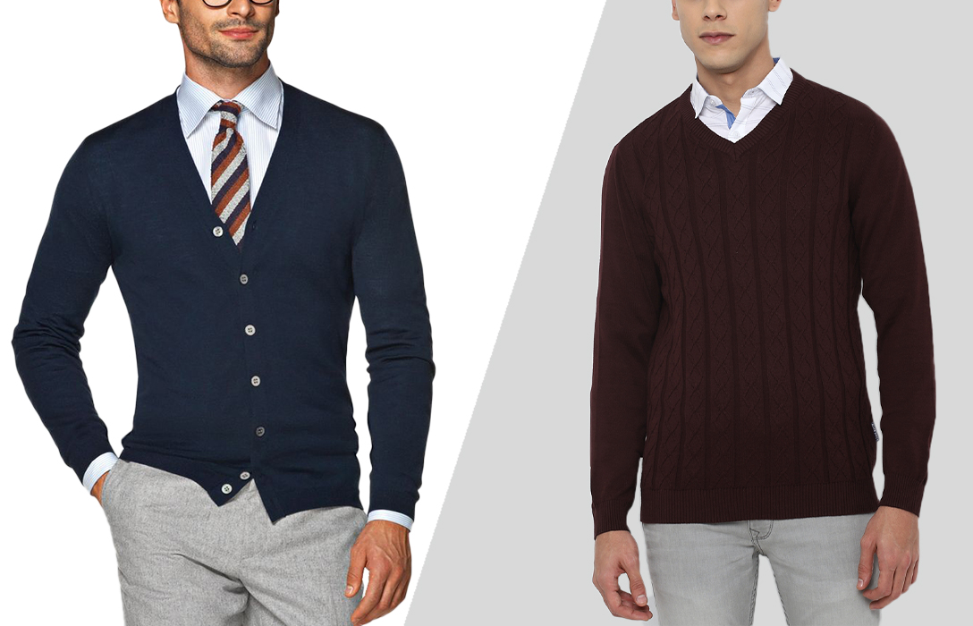 Different ways to match sweater and dress shirt patterns