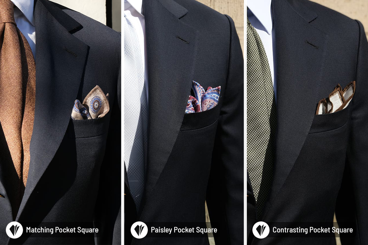different ways to wear a pocket square with a black suit
