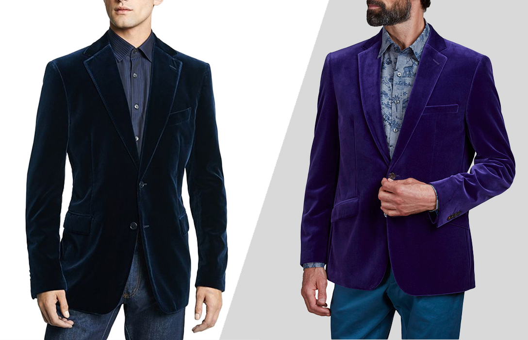 different ways to wear velvet jackets with patterned shirts
