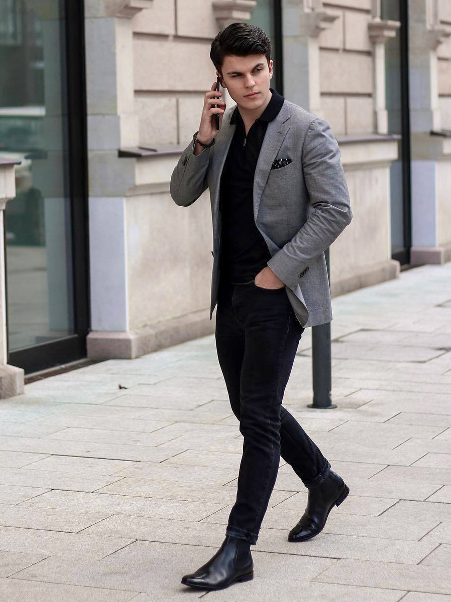 Grey Blazer & Black Trousers | Mens outfits, Blazer outfits men, Wedding  outfit men