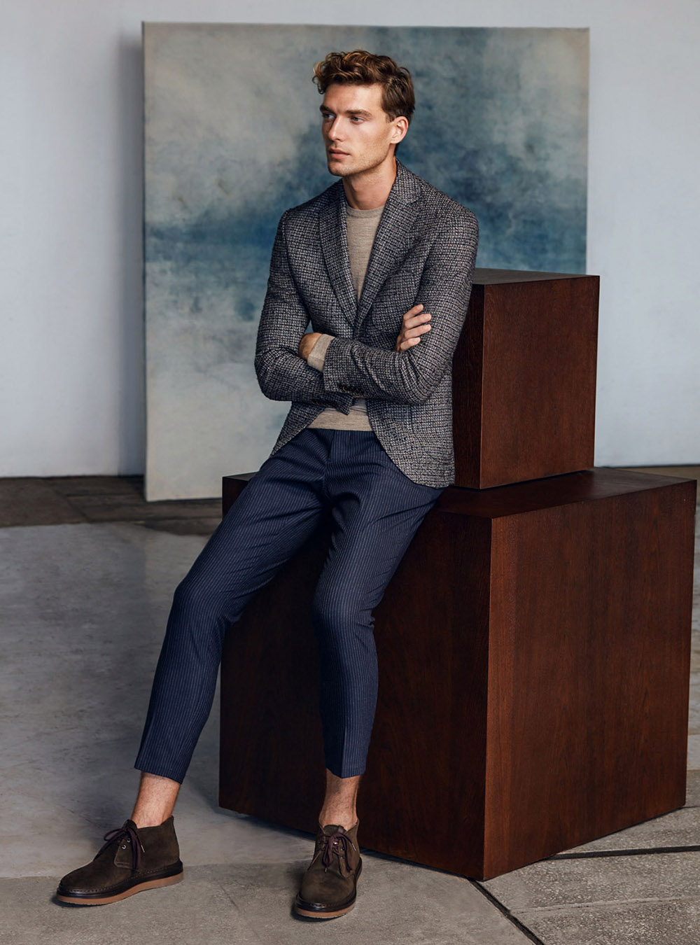Round neck shirt with blazer sale