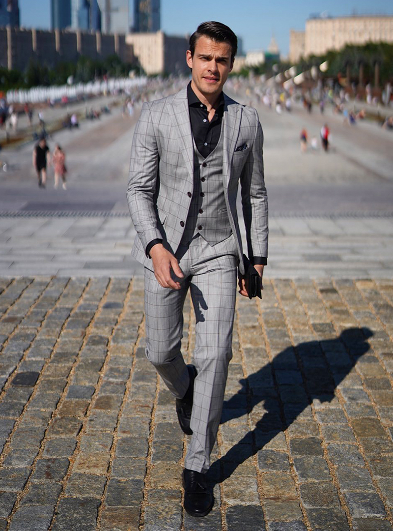 Grey coat and black shirt sale
