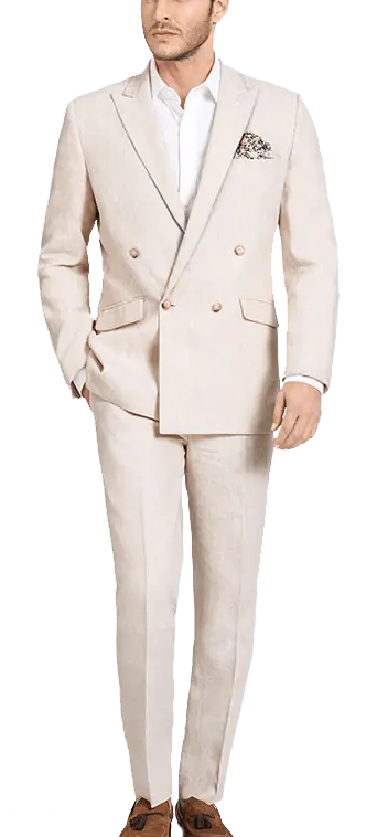 linen peak lapel beige suit by Hockerty