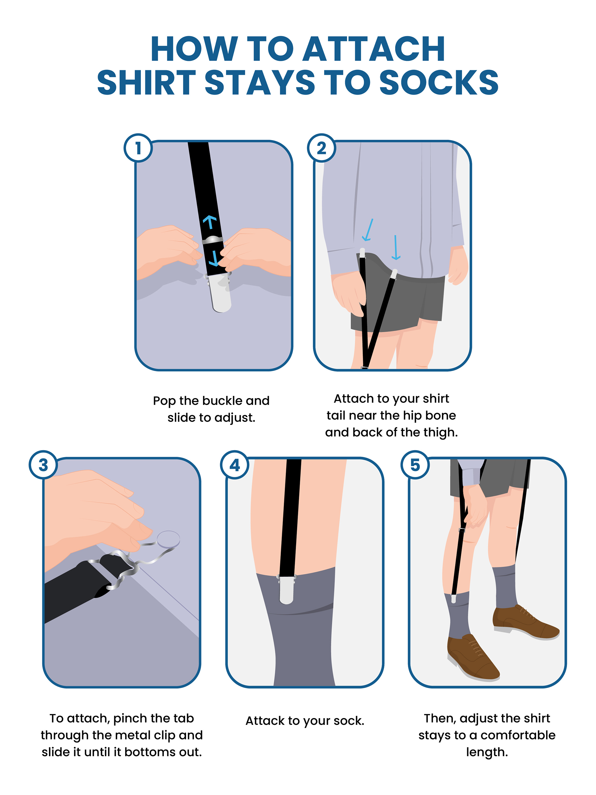 how to attach shirt stays to socks