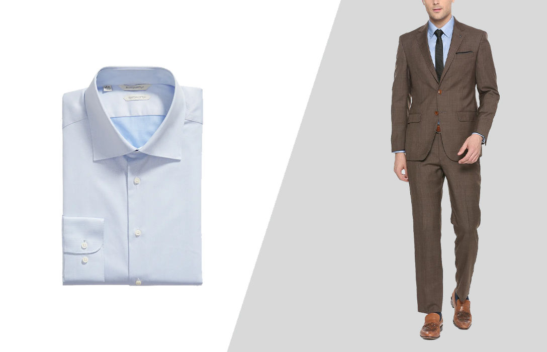 how to match brown suit with blue dress shirt