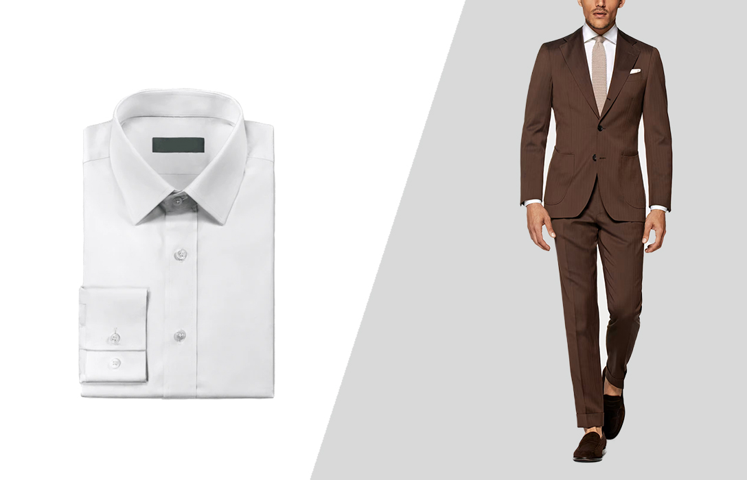 how to match a brown suit with a white dress shirt