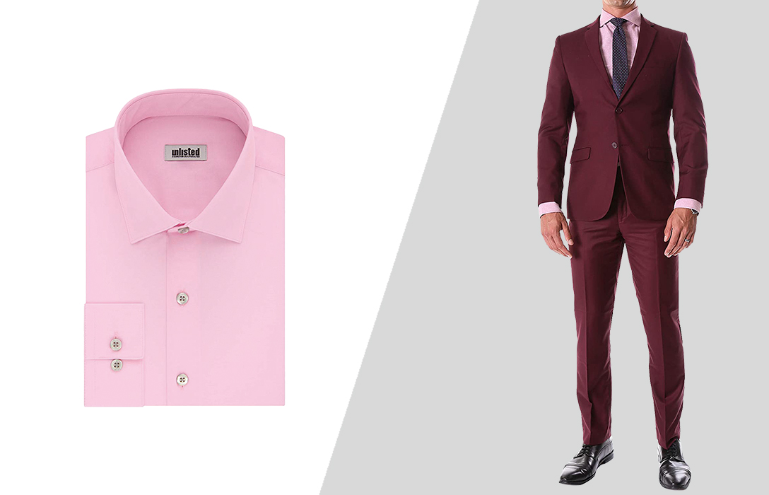 how to match burgundy suit with pink dress shirt