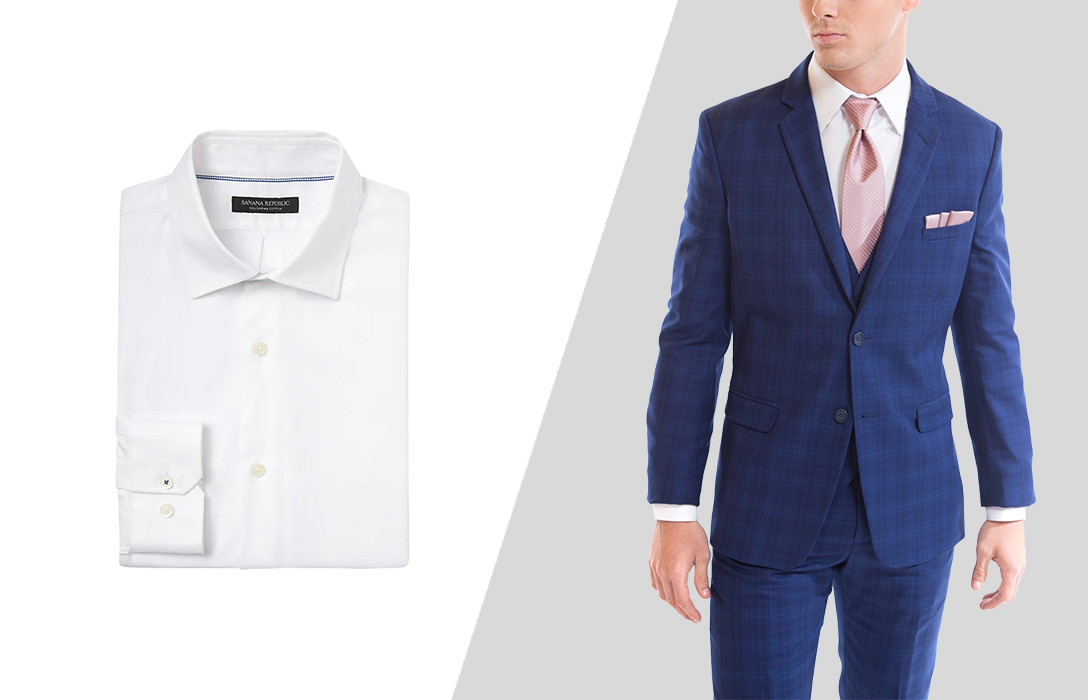 how to match a checked blue suit with a white dress shirt