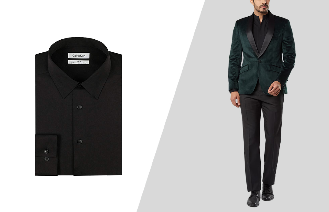 how to match a green suit and a black dress shirt