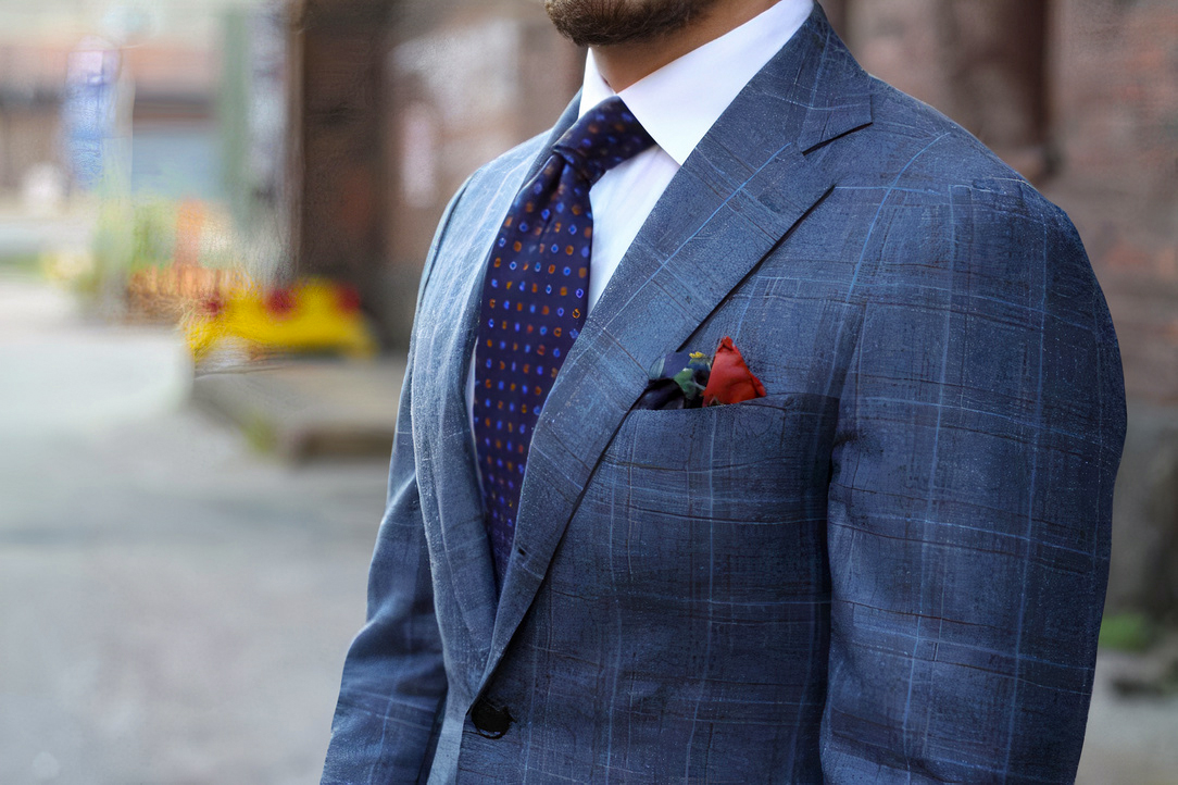 how to pair navy blue suit and tie with red pocket square