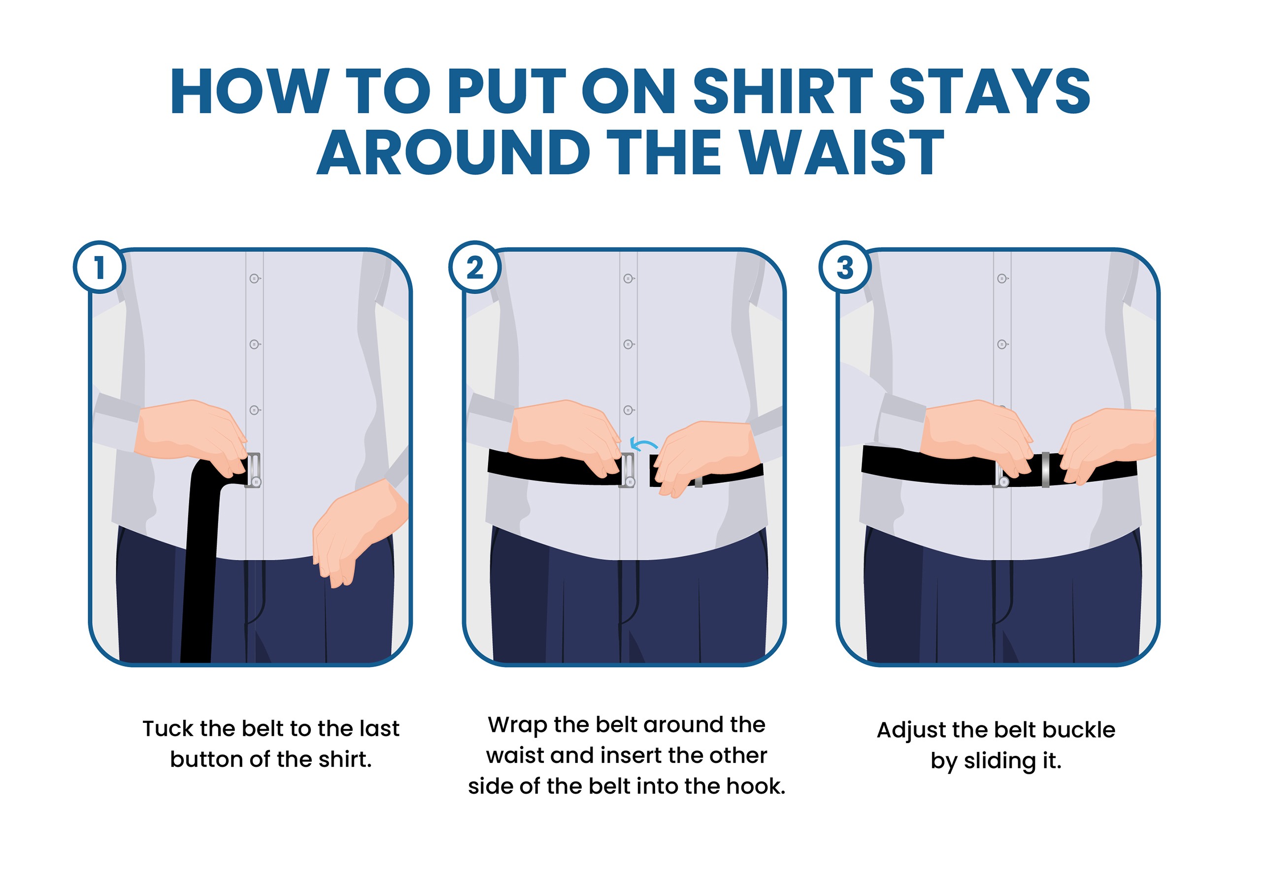 how to put on shirt stays around the waist