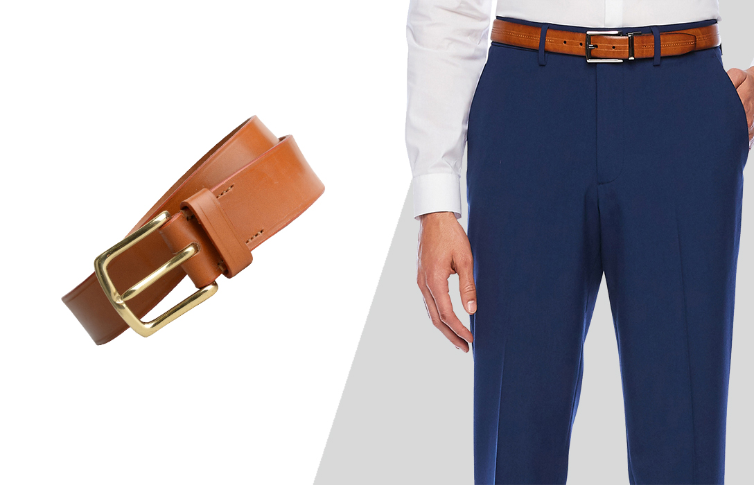 how to wear a belt with a blue suit