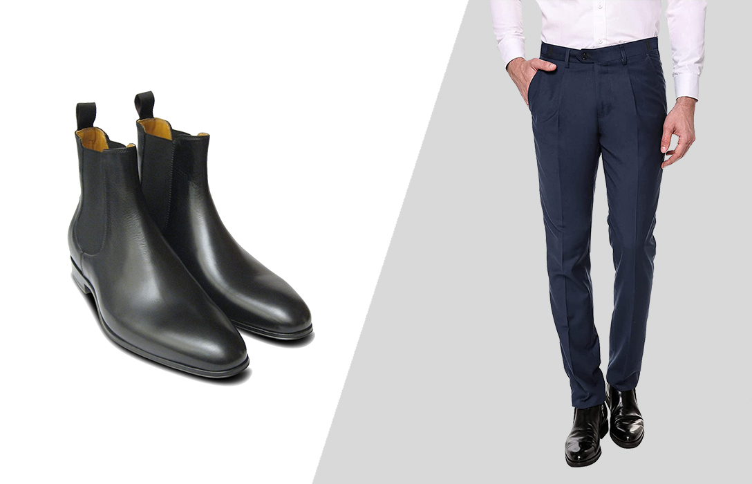 Blue pants black shoes what shop color shirt