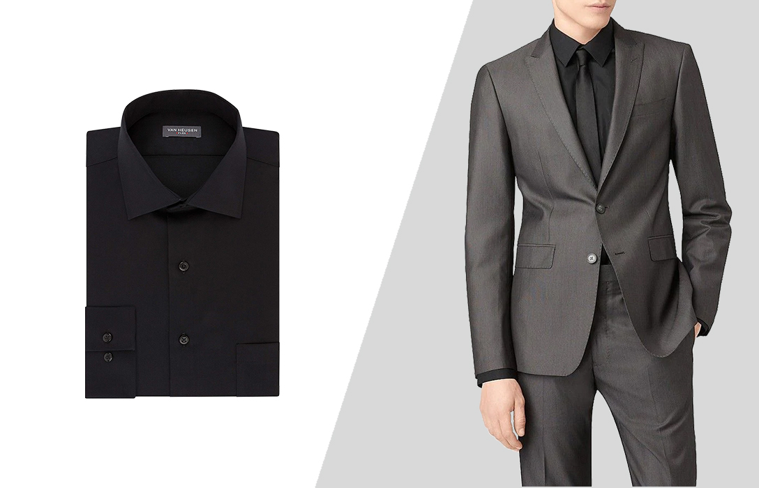 how to wear black shirt with charcoal gray suit