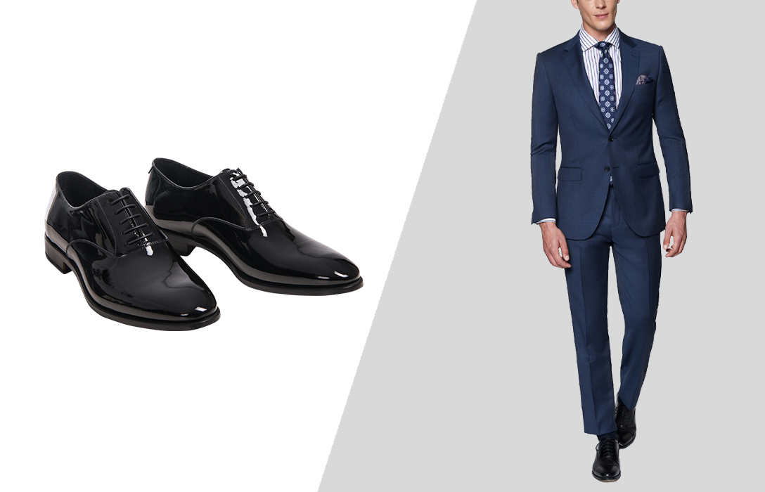 how to wear black dress shoes with a navy wedding suit