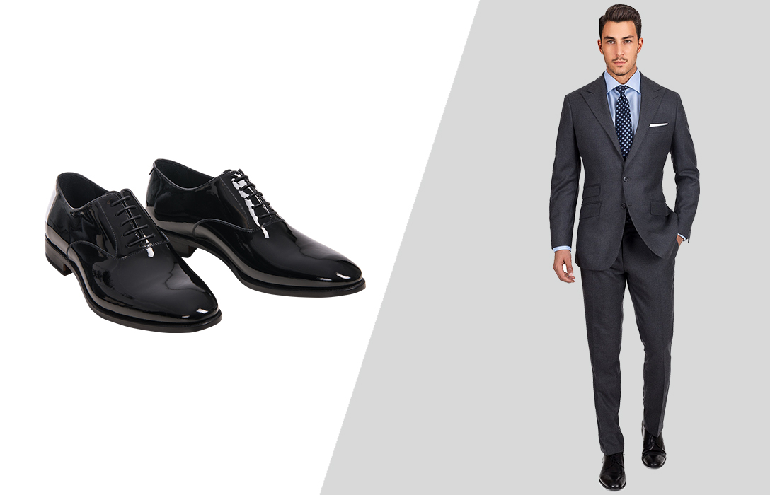 how to wear black oxford dress shoes with blue dress shirt and suit