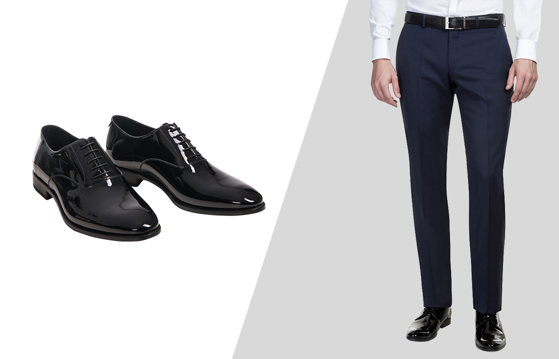 how to wear black oxford dress shoes with navy pants as a groom