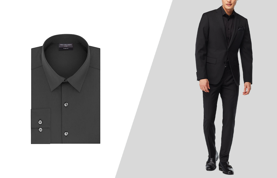 how to wear a black suit with a black dress shirt