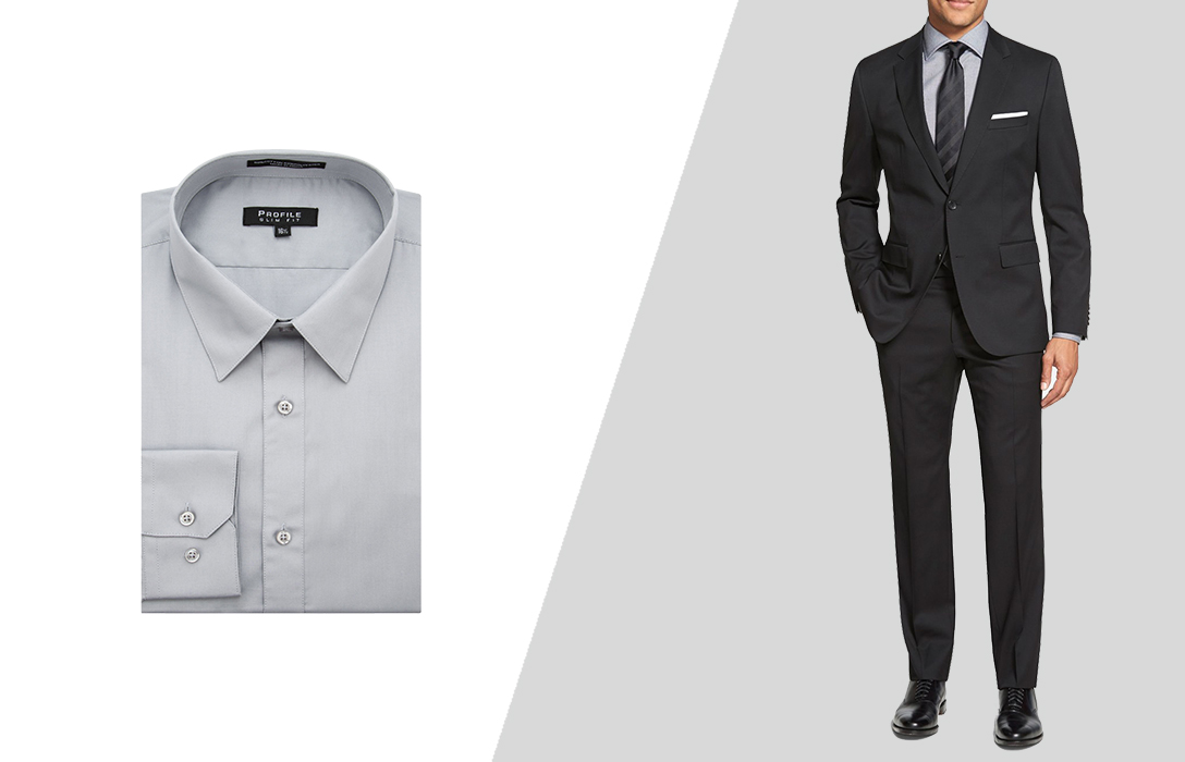 how to wear a black suit with a grey dress shirt