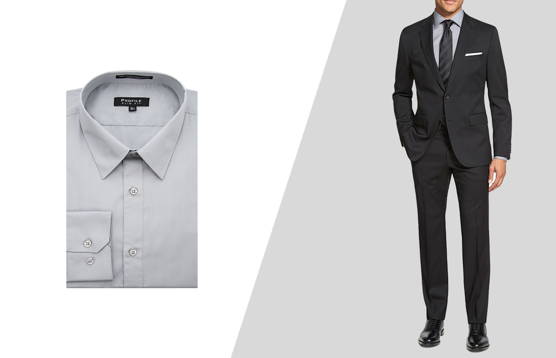 how to wear black suit with grey dress shirt