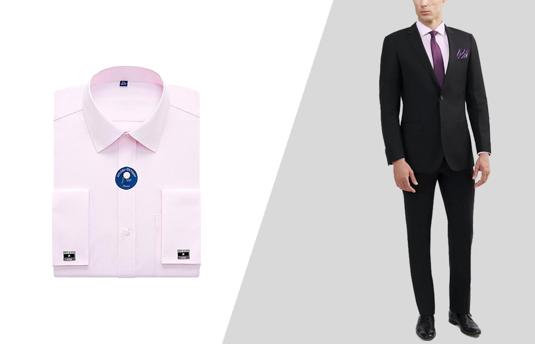 how to wear a black suit with pink dress shirt