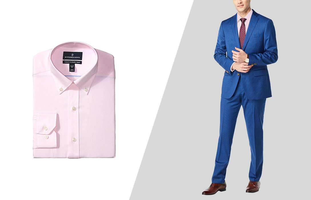 how to wear blue suit with pink dress shirt