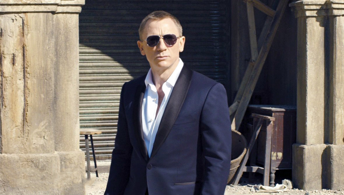 James Bond in a blue tuxedo
