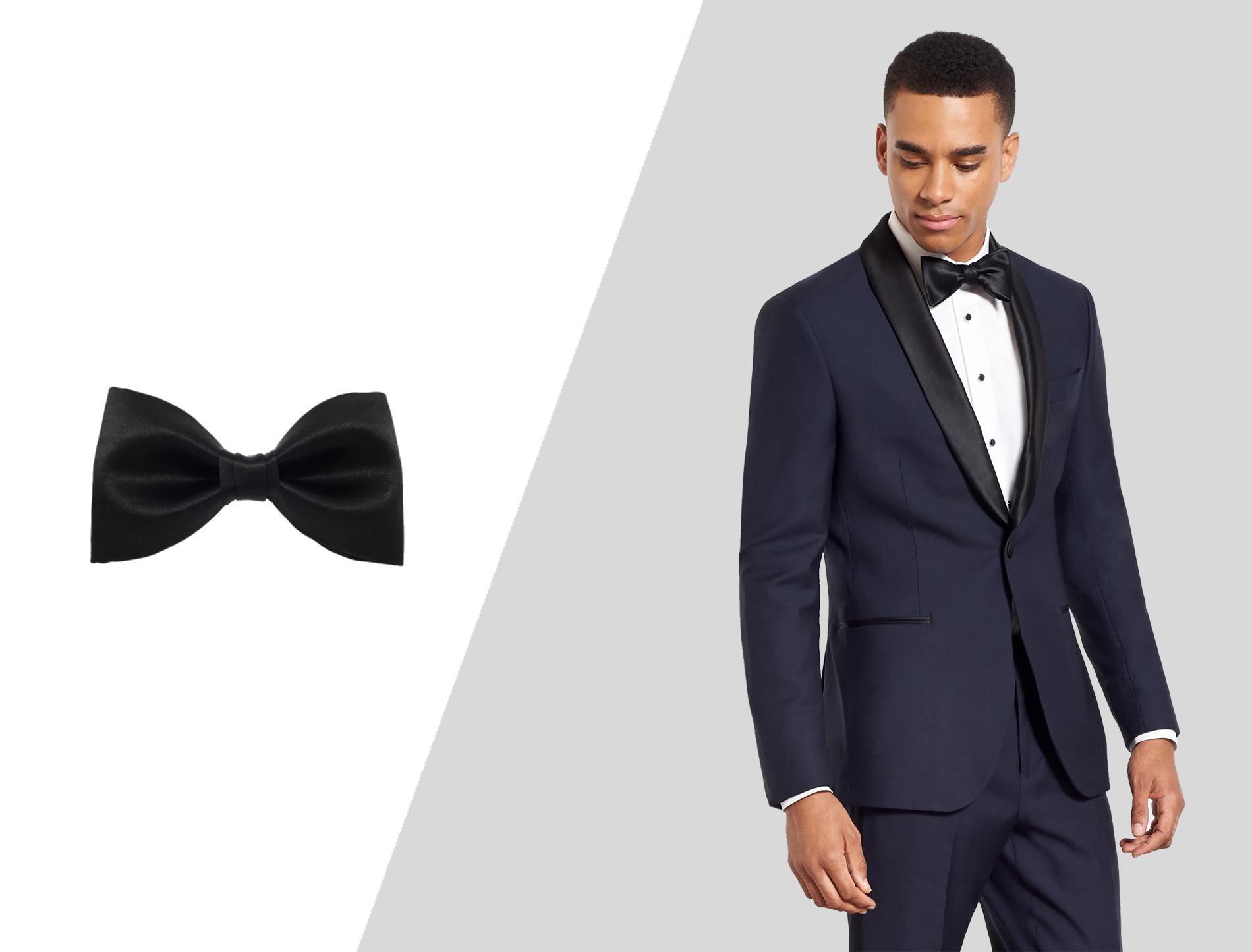 Navy tux, white bow tie  Blue suit bow tie, Navy tux, Blue suit